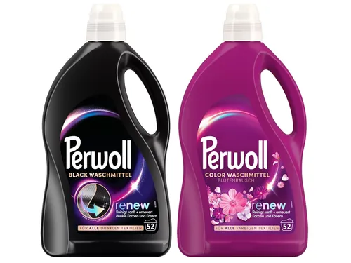 Perwoll Black & Color Blütenrausch 2 x 52 WL - Farb- und Faserpflege für bunte & dunkle Wäsche - Waschmittel mit Dreifach-Renew-Technologie, erneuert Farben und Fasern für strahlende Wäsche. Ideal für die Pflege von bunten und dunklen Textilien.