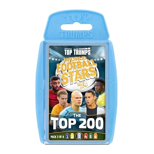 Top Trumps World Football Stars Top 200 Kartenspiel-Set, ab 6 Jahren, Spielen mit Haaland, Benzema, Otamendi und Navas, pädagogisches Geschenk für Kinder ab 6 Jahren