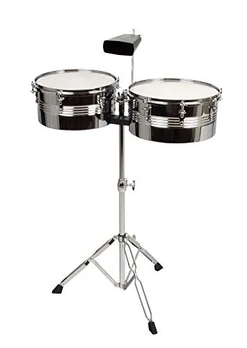 XDrum Timbales Set inkl. Cowbell - Percussion Set mit Edelstahlkesseln (13'' und 14''), hochwertigem Fell und umfangreichem Zubehör für den perfekten Sound.