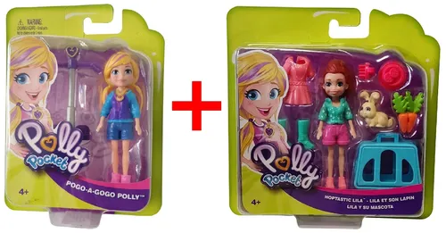 Polly Pocket und Lila - Puppen-Set Sammelfiguren Shorts Pogo-Jumper Hase 2er-Set