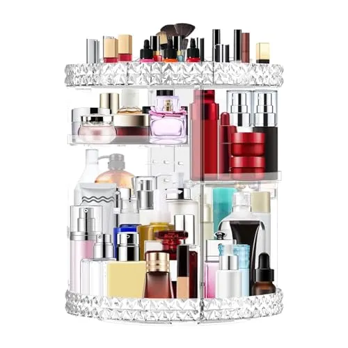 Owelth Make Up Organiser, 360° Rotating Dressing Table, Cosmetic Organiser, Perfume Storage, Skincare Beauty Organiser, Make-Up Cosmetic Box Accessories for Dresser, Bedroom, Bathroom, Transparent