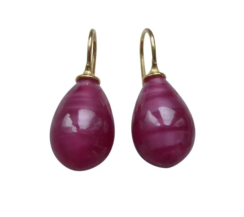 Mugello Paar Ohrhänger Lea rubin gold-platt. Geschenk Geburtstag festlich, made in Germany Heide Heinzendorff, hochwertige Glashandwerkarbeit