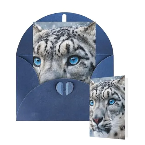 Thinking of You Karten mit Umschlägen Blauäugiger Schneeleopard Blanko-Karten für alle Anlässe Dankeskarten Blanko Notizkarte Grußkarten für Hochzeit Brauteinladungen Geburtstagsfeier 10 x 15 cm