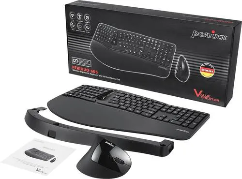 Perixx Periduo-605 - Kabelloses Ergonomisches Tastatur und Vertikale Maus Set, fördert eine natürliche Handhaltung und reduziert Druck bei langem Tippen