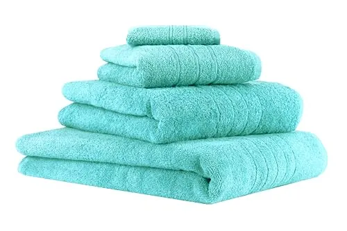 Betz Handtuch Set 4-TLG. Deluxe in Türkis - Handtuch-Set aus 100% Baumwolle, saugstark und strapazierfähig. Ideal für ein Wohlfühl-Ambiente, mit doppelter Bordüre und Handtuchaufhänger.