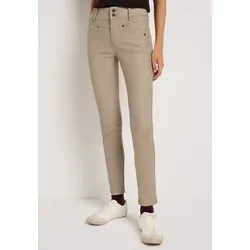 Lederimitathose STREET ONE STUDIO, Damen, Gr. 40, Länge 30, schwarz morn beige, Stoff, 76% Viskose, 21% Nylon, 3% Elasthan, unifarben mit Farbeinsatz, slim fit normal, Hosen, Middle Waist
