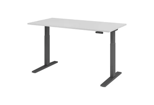 Bümö Elektrisch Höhenverstellbarer Schreibtisch Xmka 160x80 cm in Grau - Ergonomischer Schreibtisch mit stufenlos einstellbarer Höhe von 70-120 cm. Ideal für den flexiblen Einsatz im Büro oder Homeoffice. Mit praktischer Memoryfunktion für individuelle Arbeitshöhen.