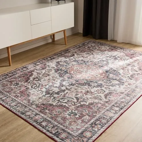 benuta Vintage-Teppich – Mehrfarbig, Rot, 60x120 cm - Teppiche & Böden, Vintage-Teppich mit rutschfester Unterfläche, waschbar und pflegeleicht – ideal für ein stilvolles Zuhause ohne Sorgen um Flecken.