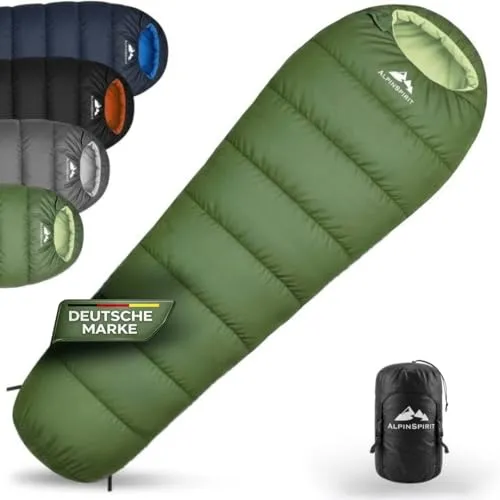 AlpinSpirit Ultraleichter Schlafsack 3 Jahreszeiten, 210x75 cm, ideal für Outdoor & Camping - Erlebe Komfort in 3 Jahreszeiten mit unserem ultraleichten Schlafsack! Mit nur 1300 g Gewicht und kleinem Packmaß ist er perfekt für Camping, Trekking und Festivals. Wasserabweisend und atmungsaktiv für optimale Nächte in der Natur.