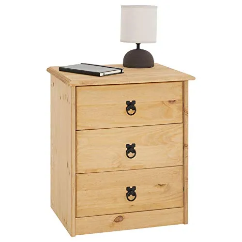 CARO-Möbel Nachtkommode BARRIO - Nachtkonsole aus Kiefer, 3 Schubladen bieten viel Stauraum für Ihre wichtigsten Dinge, pflegeleicht und nachhaltig, ideal für Boxspringbetten.