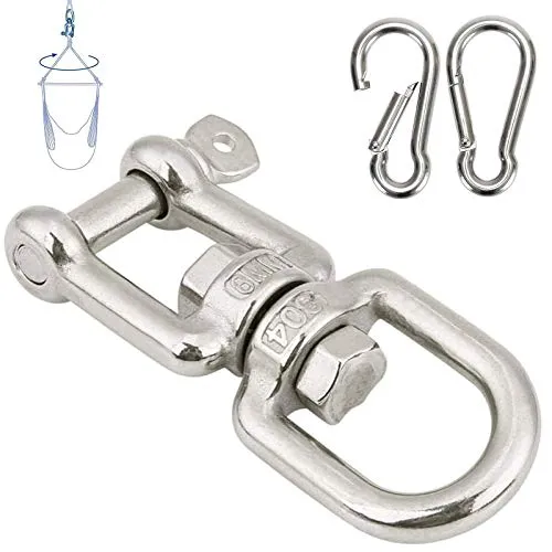 WZYTEU Seilwirbel, 304 Edelstahl Drehgelenk für Hängende Schaukel Sandsack und Diverse Drehbare Aufhängungen bis zu 300kg Belastbar, mit 2 Karabinerhaken