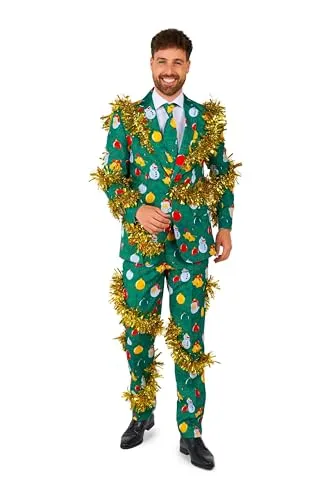 Suitmeister Herren Weihnachtslorbeeranzug - Weihnachtsoutfit mit Girlande - Inklusive Blazer, Hose und Krawatte - Grün