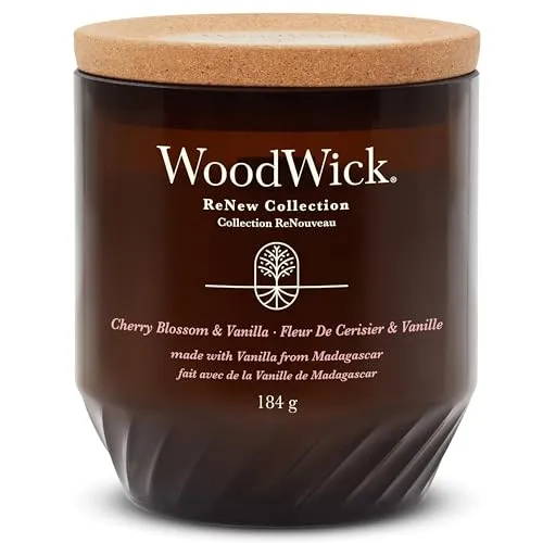 Woodwick Cherry Blossom & Vanilla Duftkerze mit Holzdocht 184 g - Kerzen mit Holzdocht, zaubert einen blumigen Duft und eine gemütliche Atmosphäre, ideal für entspannte Abende.