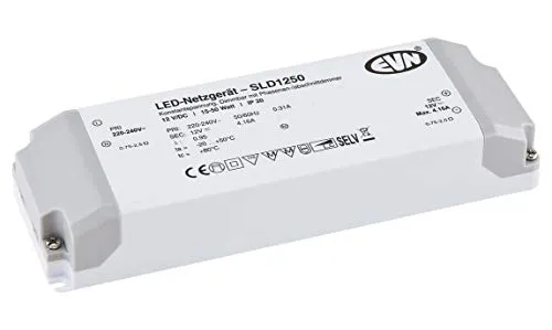 EVN Lichttechnik LED-Netzgerät SLD1250 IP20 - Lampenteile mit Schutzart IP20, ideal für Innenräume und bietet Phasenanschnitt- und Phasenabschnitt-Dimmung.
