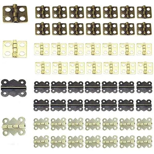 Guador 100 Stück Mini Scharniere,Messing Scharnier Klappbar Türangeln Edelstahl Türscharnier Messingscharniere Klein Möbelscharniere für Bastelarbeiten kleine Schmuckkästchen (Messing)