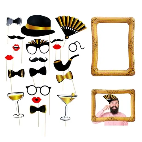 GIDWRIY 21 Stück Fotobox Accessoires Geburtstag,Foto Booth Props,Foto Deko Party Hochzeit,Photobox Accessoires Kinder,Aufblasbarer Fotorahmen,Fotozubehör Party,Fotoautomat Requisiten für Erwachsene