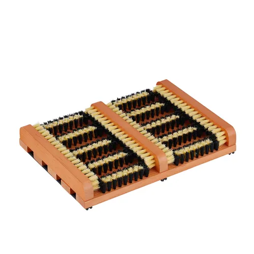 Schuhabstreifer mit Bürsten - Schuhputzer für saubere Schuhe - Türvorleger in Orange mit Holz- und Kunststoffmaterial, ideal zum Entfernen von Schmutz und Dreck, Größe: 36x26 cm, perfekt für den Eingangsbereich.