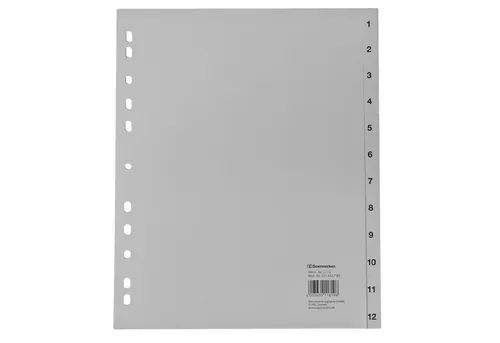Soennecken Aktenordner Register 2133 DIN A4 1-12 volle Höhe Überbreite PP grau