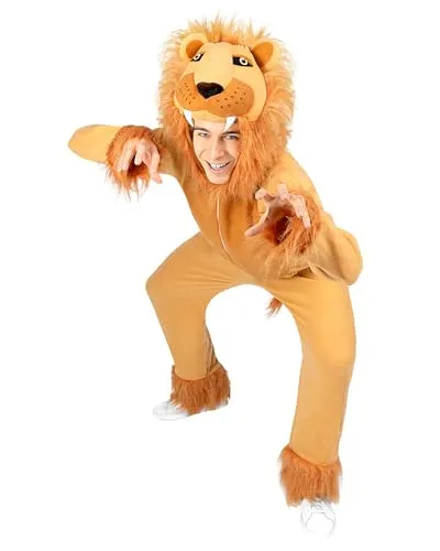Funidelia Löwen Kostüm für Erwachsene – Tierkostüm für Karneval und Halloween - Originelles Löwenkostüm für Herren und Damen, ideal für Karneval, Halloween und Kostümpartys. Bequem und aus 100% Polyester – für unvergessliche Momente im Freundeskreis!