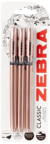 Zebra Classic Rose Gold Kugelschreiber, schwarze Tinte, 3 Stück