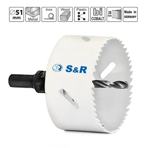 S&R Lochsäge 68 mm HSS Bi-Metall mit Lochsägenhalter HEX - Bohrkrone für präzise Durchbrüche, 68 mm Durchmesser und 38 mm Bohrtiefe, ideal für Holz und Metall, inklusive 6-kant Lochsägenhalter für einfache Handhabung.