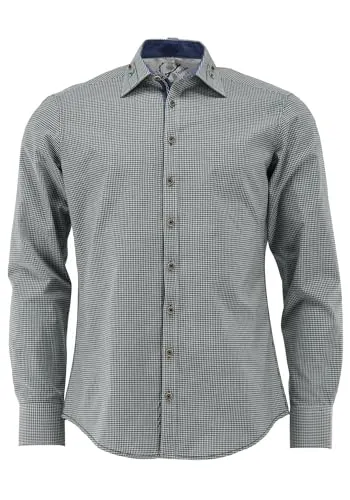 OS Trachten Herren Hemd Langarm Trachtenhemd mit Haifischkragen Frusla, Größe:41/42, Farbe:dunkelgrün