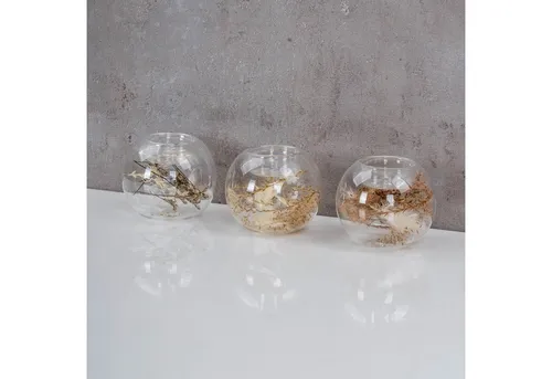 Levandeo® Dekoobjekt, 3er Set Teelichthalter Glaskugel Blumen Bohodeko Kerzenständer