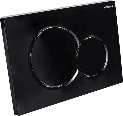 Geberit Sigma01 Betätigungsplatte schwarz glänzend RAL 9005 - WC-Teile & -Aufsätze, elegante Betätigungsplatte mit verdecktem Wassertank und Doppelspülung für modernes Badezimmerdesign.