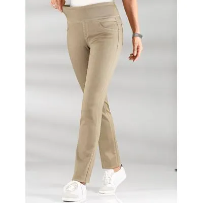 Schlupfhose CASUAL LOOKS, Damen, Gr. 40, Normalgrößen, beige (sand), 65% Baumwolle, 33% Polyester, 2% Elasthan, unifarben, lang, Hosen Schlupfhose