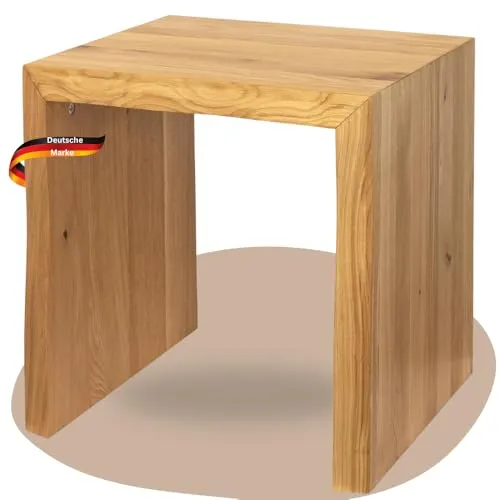 DELUKE Holzbank Sitzbank Egon - Eiche Massiv mit Baumkante | Eichenbank Esszimmer Flur Garderobe Schlafzimmer | 40x40x45cm