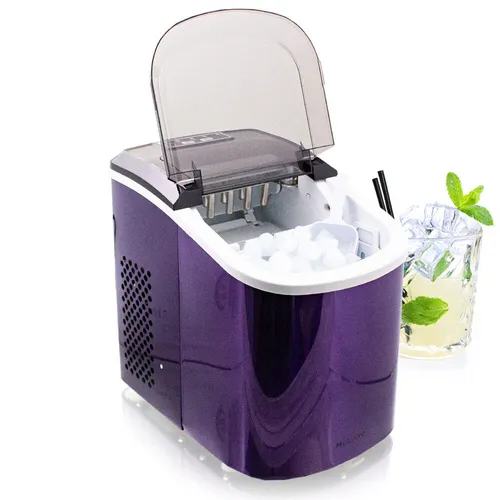Eiswürfelbereiter IceMaker MULANO - Edelstahl Design Violett - Eiswürfelmaschine mit tragbarem Design, 2 Programme und schneller Zubereitung in nur 6-13 Minuten. Ideal für Partys und kühle Getränke!