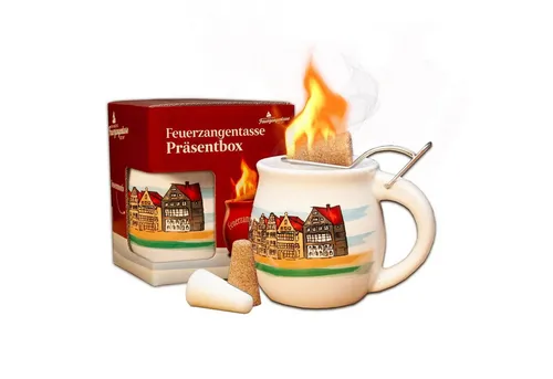 Feuerzangentasse Bowle-Set Feuerzangentasse 1er-Set (Feuerzangenbowle Set, 5-tlg., 1x Feuerzangentasse, 3x Zimtzuckerhütchen, 1x Rezeptheftchen), hitzebeständige Keramik, Edelstahl-Feuerzange