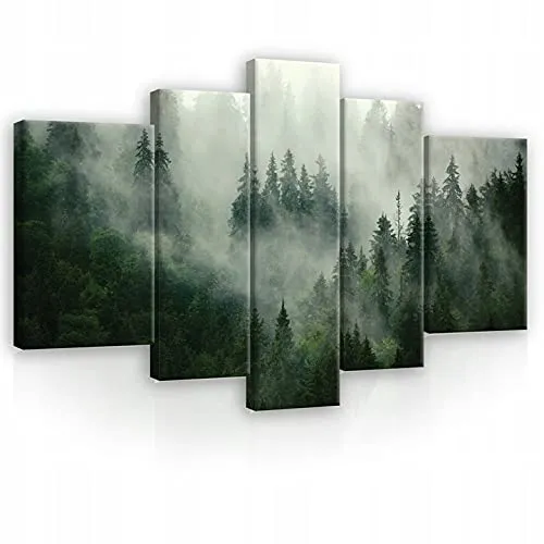 WallArena - Leinwand Bilder - Wald Nebel Grün Natur - 170x100 cm Leinwandbilder - Bild auf leinwand - Wandbild XXL groß Wandbilder für Wohnzimmer Schlafzimmer Wohnzimmerbilder Modern