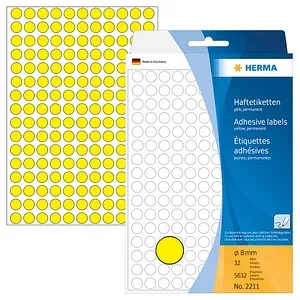 HERMA Farbige Markierungspunkte 2211 Gelb Rund Ø 8 mm 32 Blatt à 176 Etiketten
