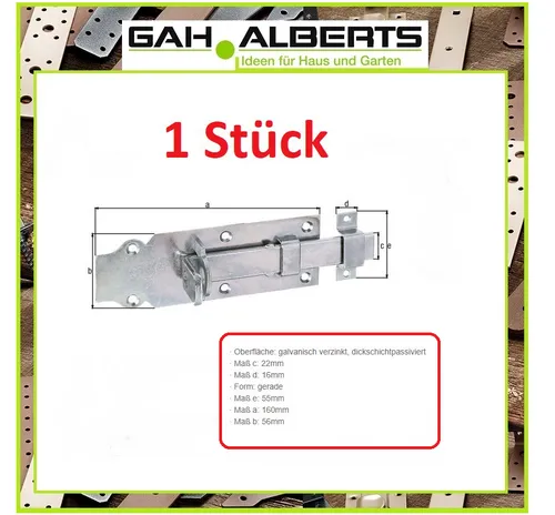 Stück Schlossriegel L.160mm B.56mm gerade Ausschub 44mm Alberts 1