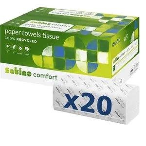 Satino Comfort by Wepa 277190 2-lagig Zick-Zack-Falz - Gewerbliche Papierhandtücher, saugstark und reißfest, ideal für den kurzfristigen Lebensmittelkontakt, zertifiziert mit dem EU-Ecolabel, 3200 Stück für langanhaltende Nutzung.