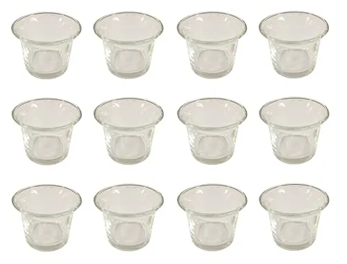 Teelichtglas geschwungener Rand Ø 6,3 cm Oben Ø 4,4 cm unten Höhe 4,8 cm Votivkerzenhalter Tischdeko Dekoration Kerzen Optimale Größe auch als Dipschale verwendbar 12 x