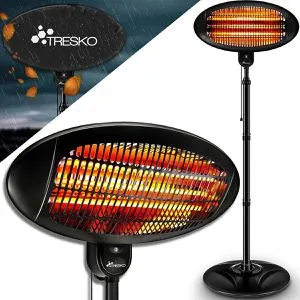 TRESKO Infrarot Stand-Heizstrahler 2000W - Heizstrahler für Innen & Außen mit 3 Heizstufen und Instant-Heat-Technologie für sofortige Wärme. Ideal für Garten, Balkon oder Camping - wasserdicht und höhenverstellbar.