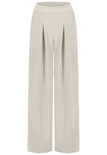 Sublevel Damen Viskosehose mit weitem Bein Leichte Sommerhose High Waist Luftige Palazzo-Hose in Beige & Grün Relaxed Fit Stoffhose mit elastischem Bund Light-beige XXL