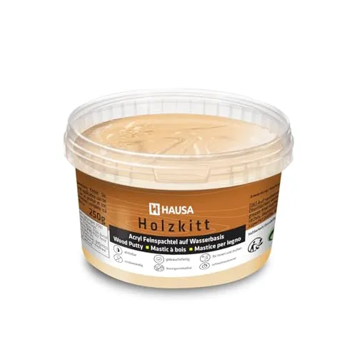 HAUSA Holzkitt 250 g Eiche Natur Holzspachtelmasse, Kitt für Holz, Holzspachtel/Füllmasse zum Reparieren von Holzschäden gebrauchsfertig ausgezeichnete Füllkraft schnelltrocknend rissbeständig
