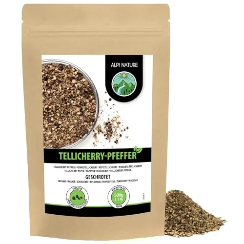 Alpi Nature Tellicherry Pfeffer geschrotet 500g, Pfefferkörner schwarz Telicherry, Pfeffer schwarz