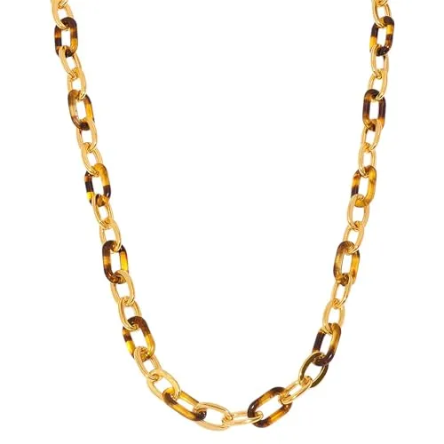 Sanixa Karma NH11357114_hk Halskette Damen Leo Gold 45 cm Kette Edelstahl vergoldet Gliederkette Leokette für Frauen modern Damenhalskette Edelstahlhalskette Geschenk für sie