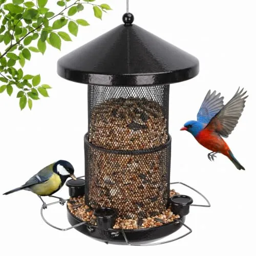 Nobleza Vogelfutterhaus zum Aufhängen, Ausziehbare Vogelfutterstation aus Metall mit 4 Wasserbechern, Eichhörnchensicherer Vogelfutterspender Wetterfest für Garten Balkon Terrasse, 1.44L