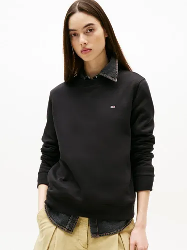 Tommy Jeans Damen Pullover Crew Neck Rundhalsausschnitt Schwarz - Sweatshirts für Damen, bequem und lässig, ideal zum Entspannen oder für Freizeitausflüge, mit kleinem Flaggen-Design für einen authentischen Look.