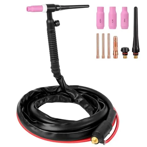 TIG Schlauchpaket 4m WP17-V WIG Schweißbrenner - Flexibler WIG Schweißbrenner mit 150A Nennleistung, 4m Silikonschlauch für optimale Flexibilität und hohe Abriebfestigkeit. Kompatibel mit den meisten WIG-Geräten, ideal für professionelle und heimische Anwendungen.