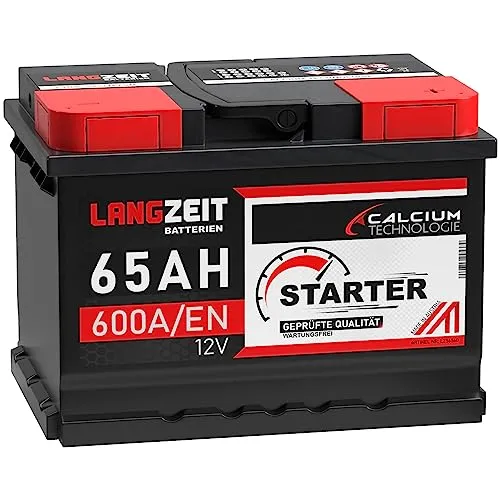 LANGZEIT Autobatterie 12V 65Ah 600A/EN Starterbatterie