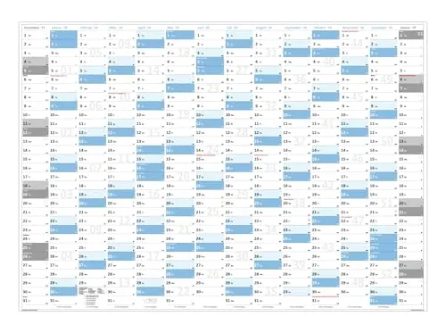 XL Wandkalender 2025 - Gerollter Wandplaner DIN A1 in Blau - Kalender für 14 Monate mit großen Tageskästchen, inklusive deutscher Feiertage. Ideal für die Planung im Büro oder Zuhause. Format: DIN A1 (594 x 841 mm).