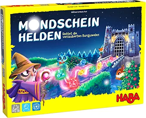 HABA 306482 - Mondscheinhelden, Strategiespiel ab 5 Jahren mit innovativem Schiebemechanismus und 3D-Burg für spannende Sammelaktionen