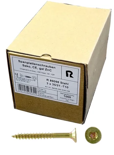 Spanplattenschrauben 3 x 35 mm TX 10 verzinkt - 1000 Stck - Holzschrauben Torx