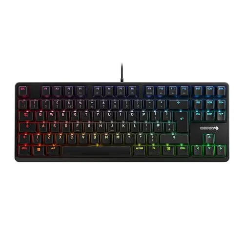 CHERRY G80-3000N RGB TKL Gaming-Tastatur - Mechanische, kabelgebundene Tastatur ohne Ziffernblock, ideal für Gamer und Vielschreiber. Ausgestattet mit CHERRY MX SILENT RED Switches für leises Tippen und lebendiger RGB-Beleuchtung.